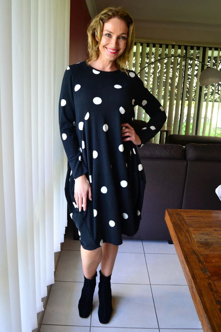 Donna - White Spots Cocoon Fleece Tunic Dress Women
