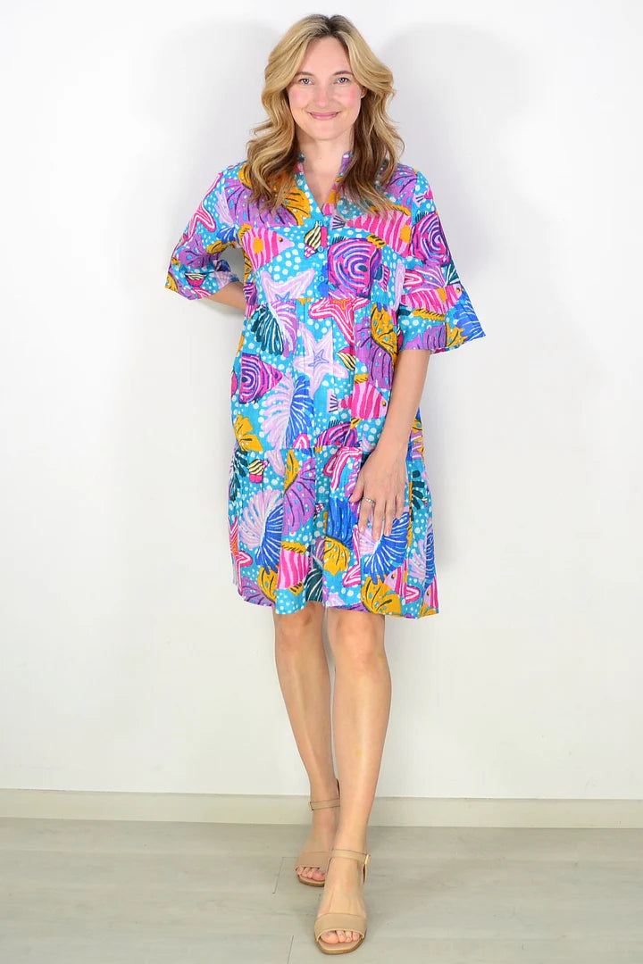 Pamela - V Neck Button Layer Tunic Dress