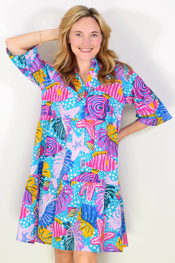 Pamela - V Neck Button Layer Tunic Dress