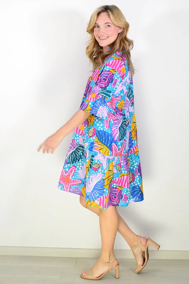 Pamela - V Neck Button Layer Tunic Dress