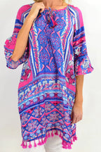 Gail - Blue Three Quarter Sleeve Tunic Dress