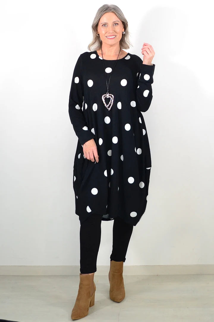 Donna - White Spots Cocoon Fleece Tunic Dress Women
