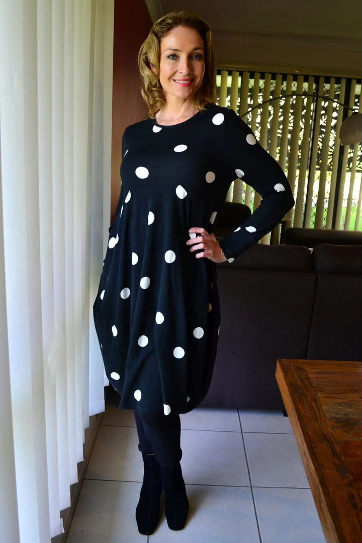 Donna - White Spots Cocoon Fleece Tunic Dress Women