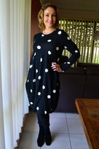 Donna - White Spots Cocoon Fleece Tunic Dress Women