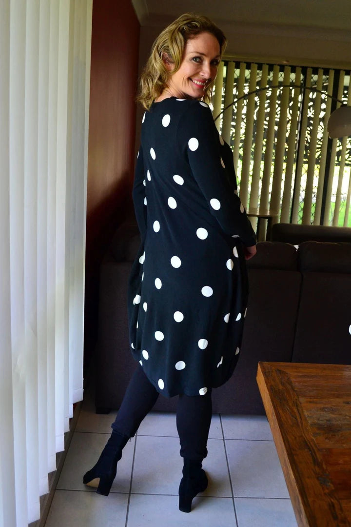 Donna - White Spots Cocoon Fleece Tunic Dress Women