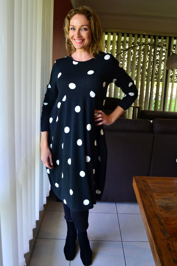 Donna - White Spots Cocoon Fleece Tunic Dress Women