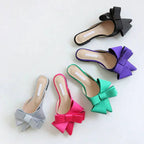 Kylie - Pointed Toe Bow Slide Flat Sandals