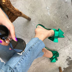 Kylie - Pointed Toe Bow Slide Flat Sandals
