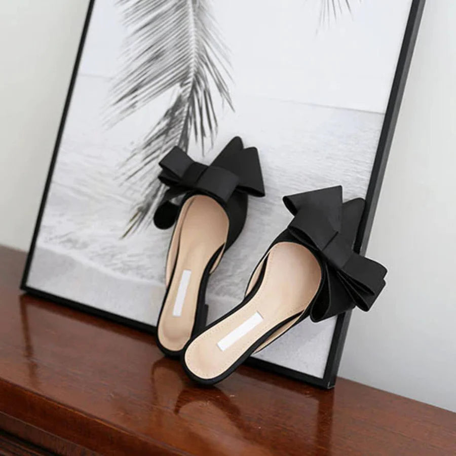 Kylie - Pointed Toe Bow Slide Flat Sandals