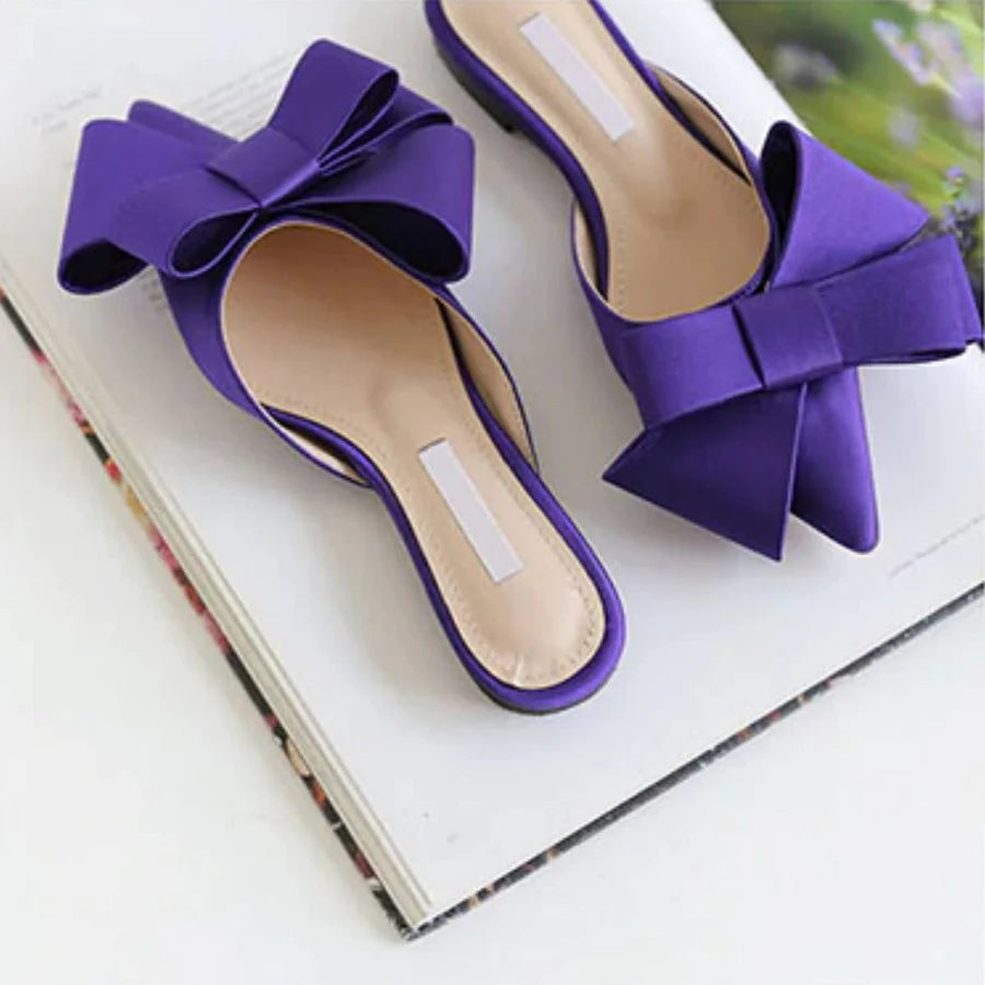 Kylie - Pointed Toe Bow Slide Flat Sandals