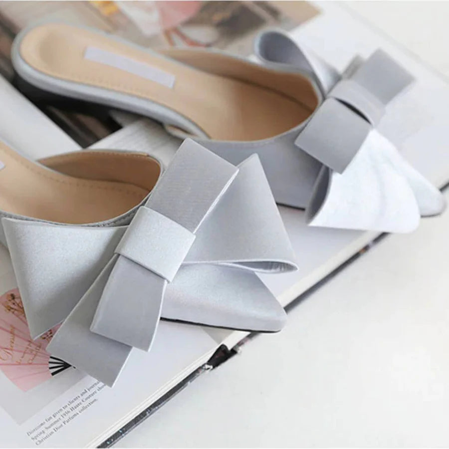 Kylie - Pointed Toe Bow Slide Flat Sandals