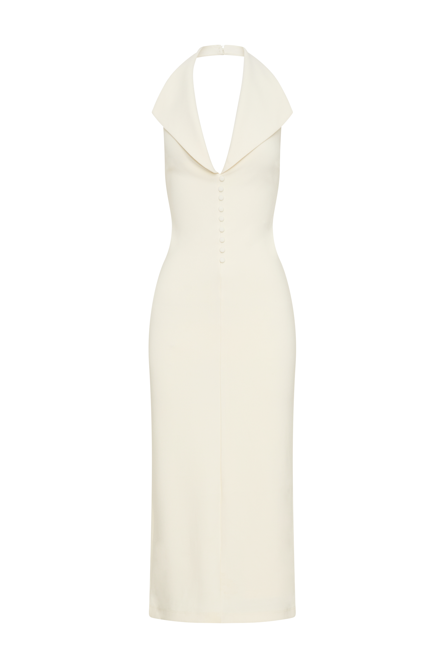 Catherine - Ivory Halter Elegant Midi Dress
