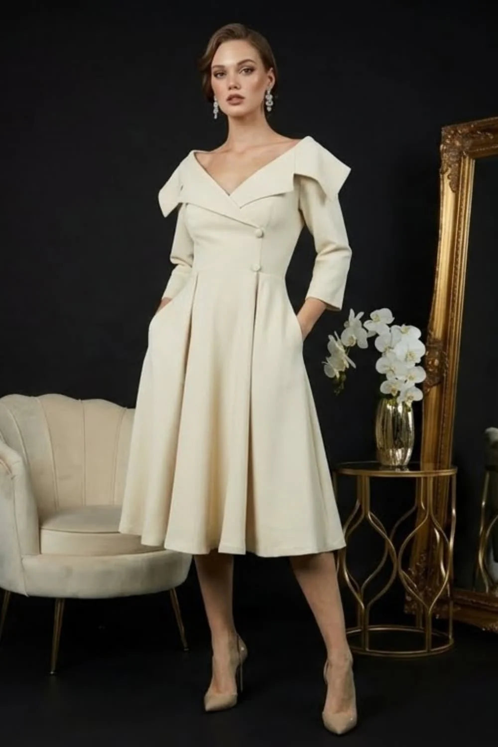 Hayley - Oversized Collar Swing Dress Elegant Style