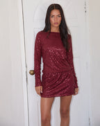 Andrea - Maroon Sequin Style Mini Dress Women