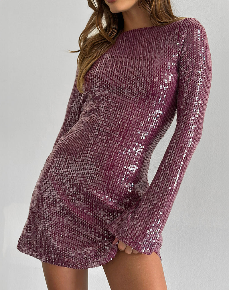 Andrea - Maroon Sequin Style Mini Dress Women