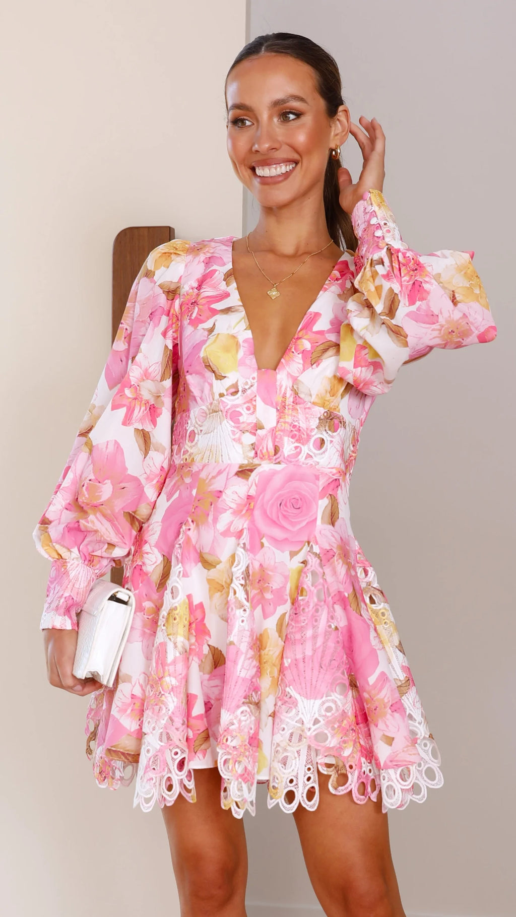 April - Felicity Pink Floral Mini Dress Women