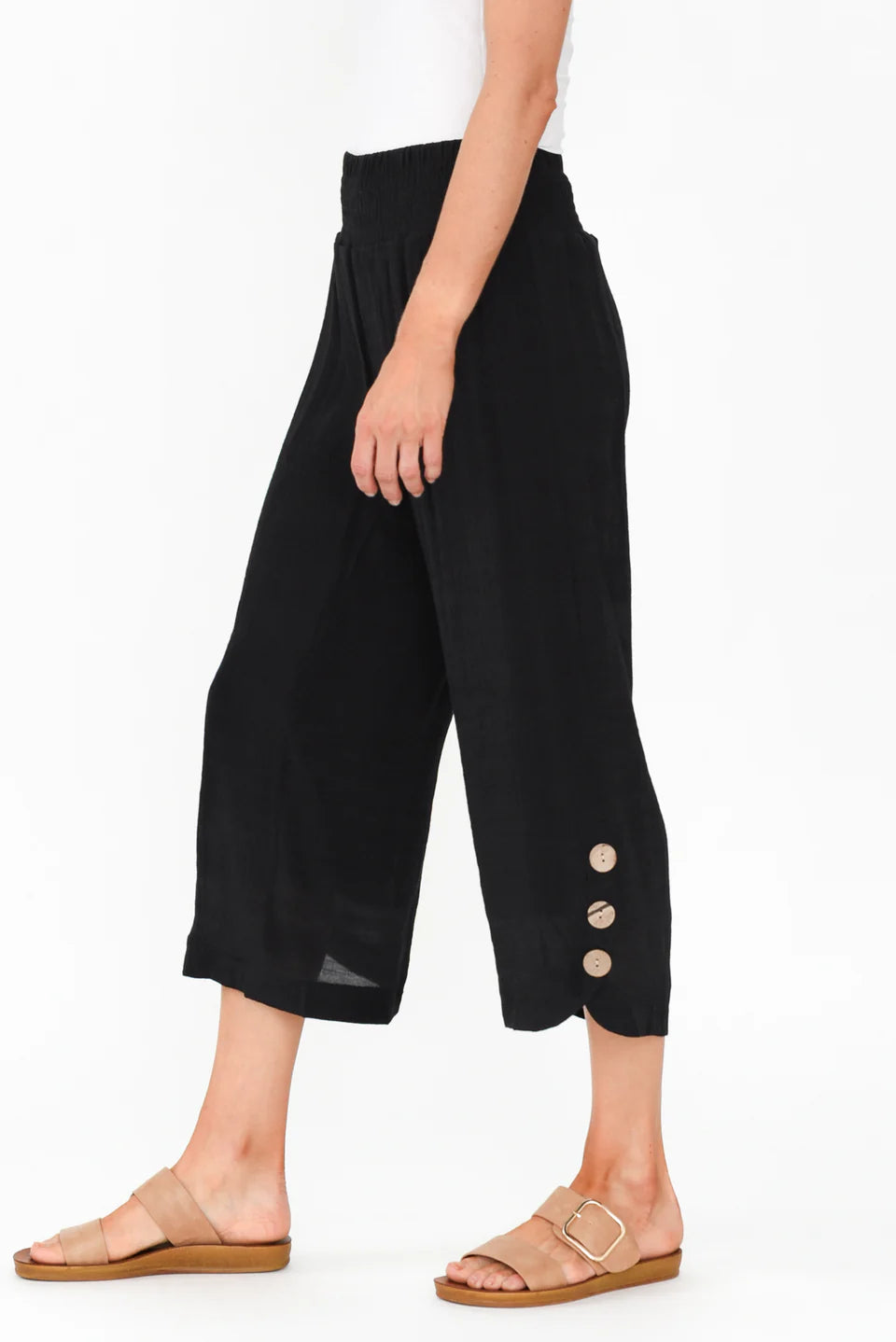 Mia - Womens Button Detail Casual Everyday Pants