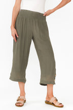 Mia - Womens Button Detail Casual Everyday Pants