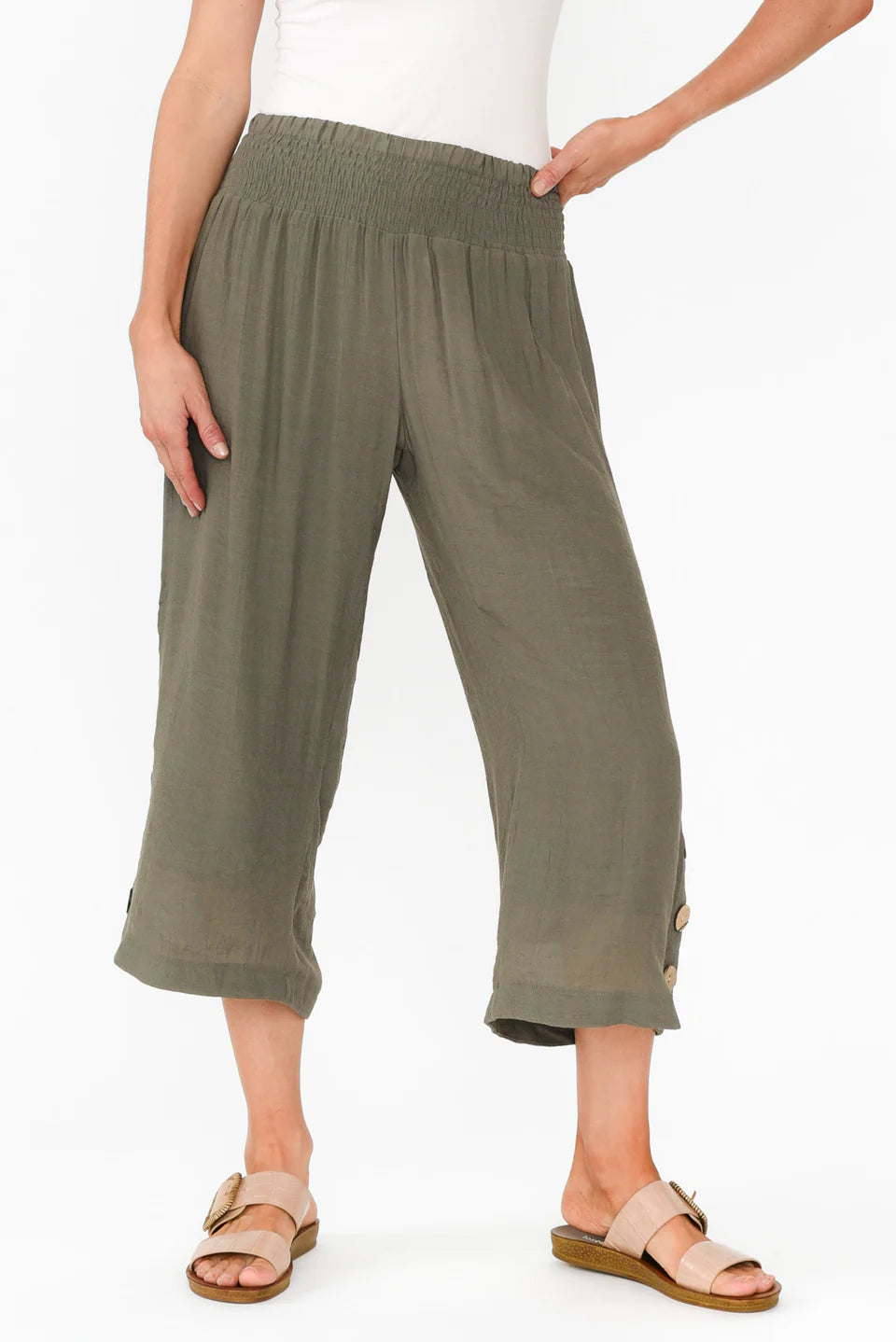 Mia - Womens Button Detail Casual Everyday Pants