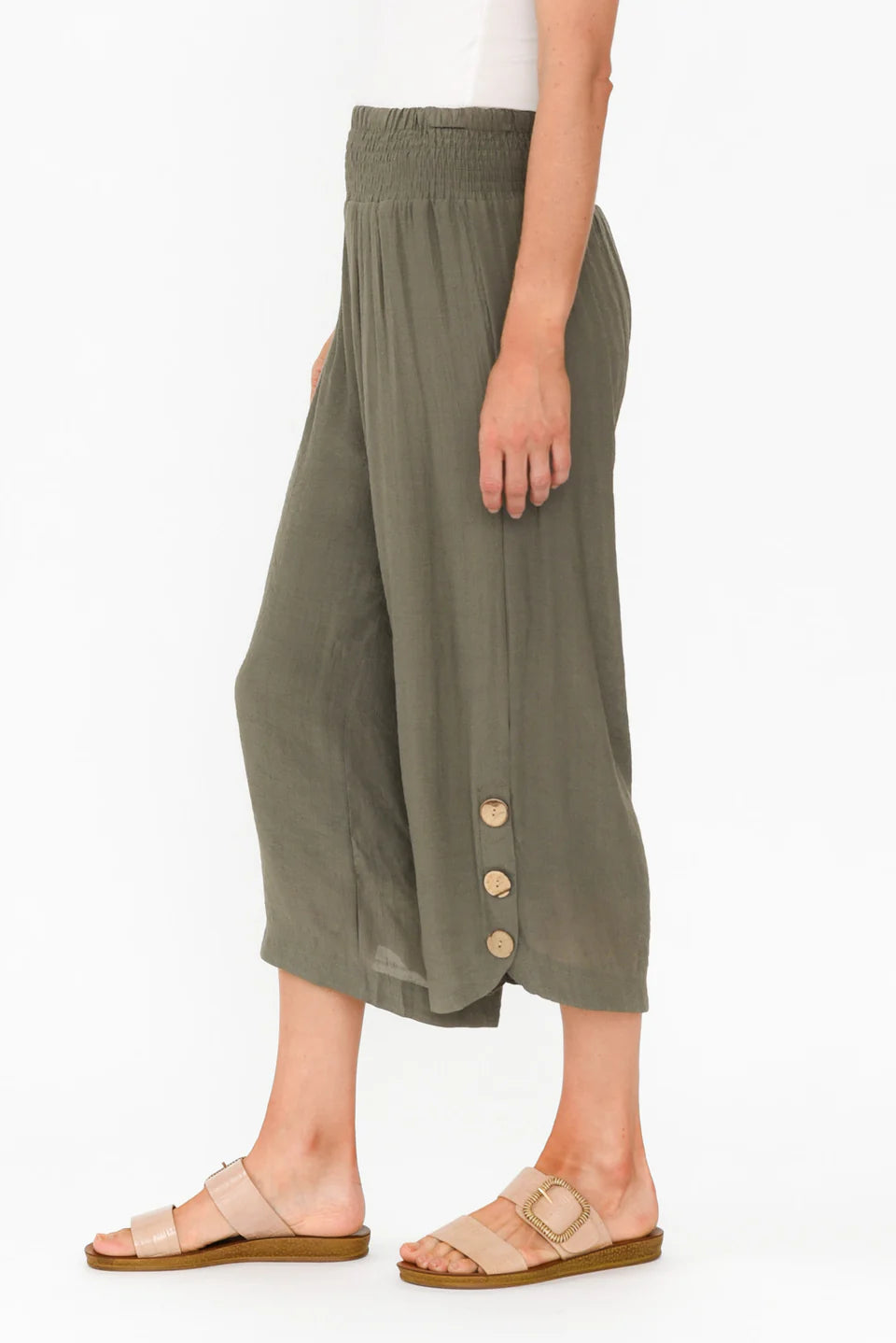 Mia - Womens Button Detail Casual Everyday Pants