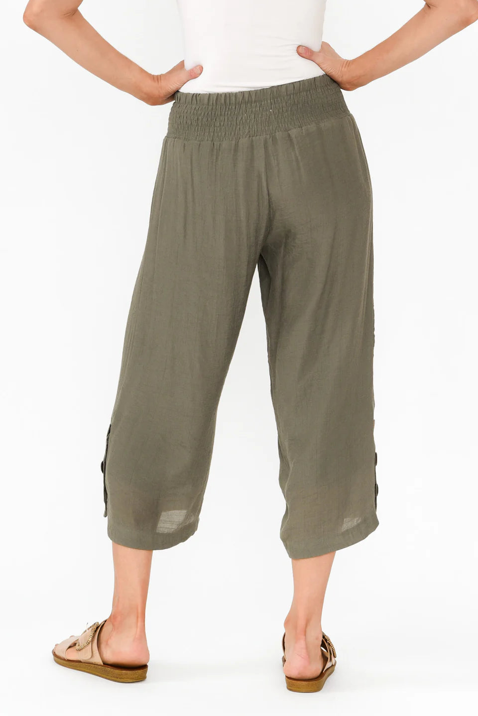 Mia - Womens Button Detail Casual Everyday Pants