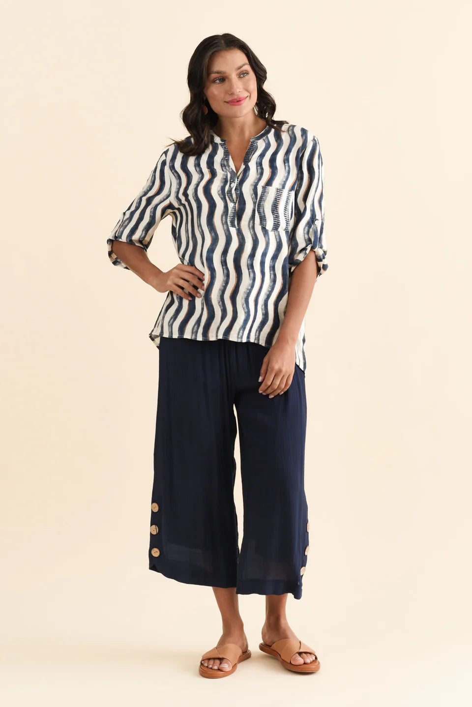 Mia - Womens Button Detail Casual Everyday Pants