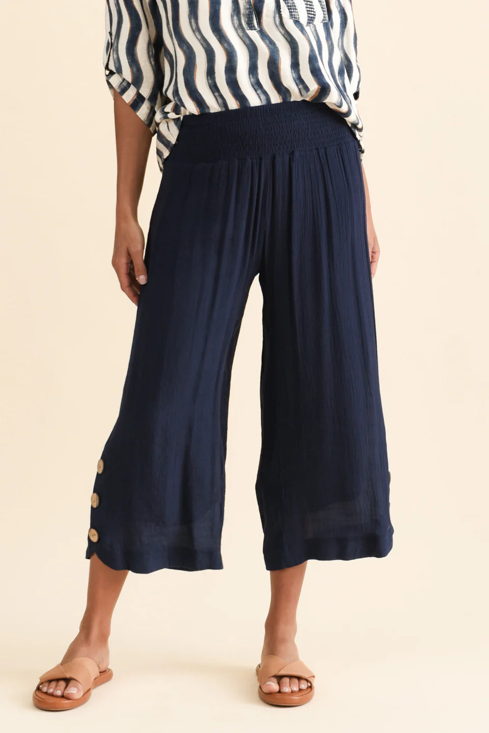 Mia - Womens Button Detail Casual Everyday Pants