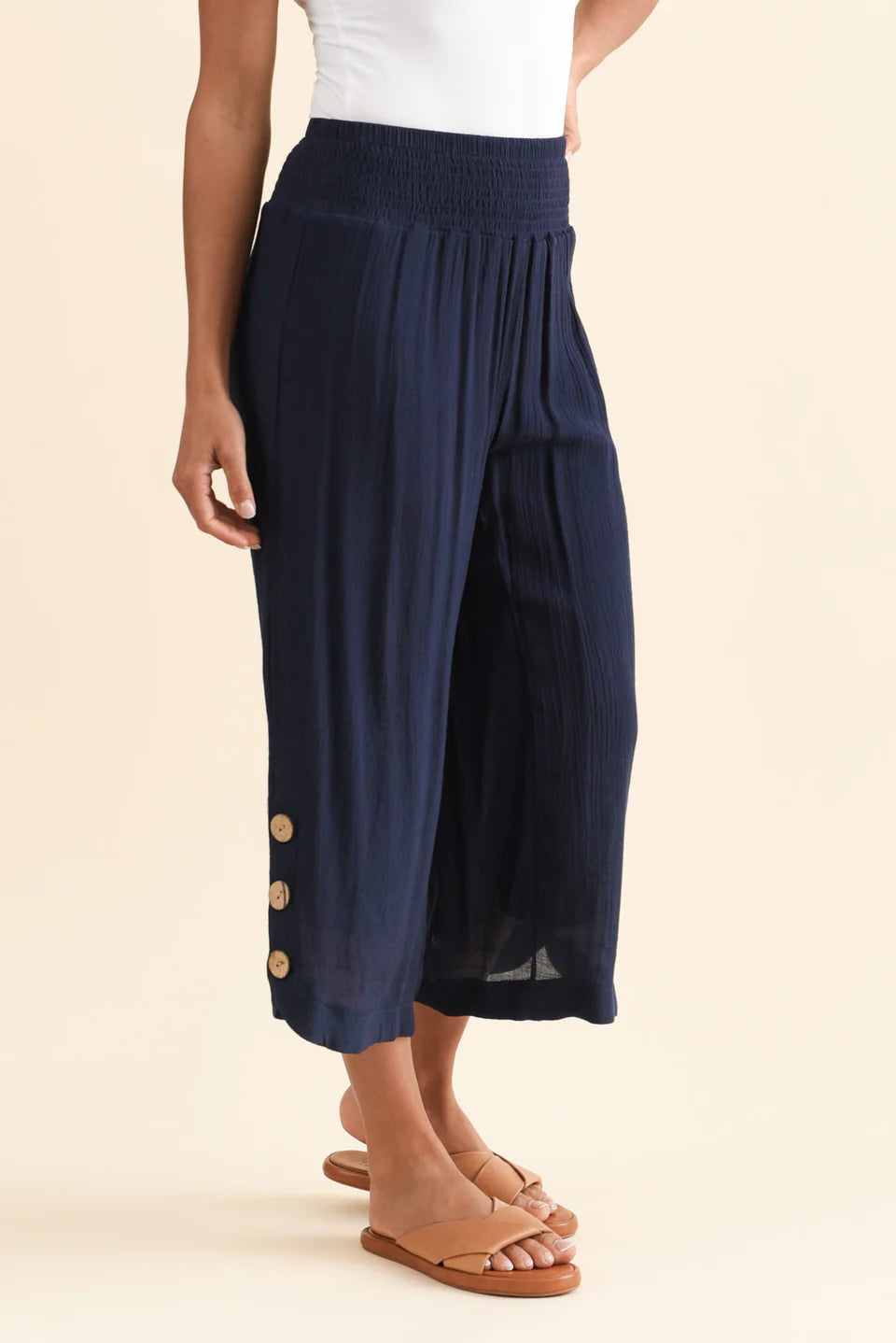 Mia - Womens Button Detail Casual Everyday Pants