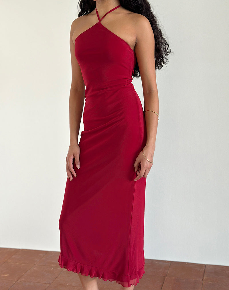 Aurora - Cherry Halterneck Elegant Midi Dress Women