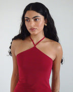 Aurora - Cherry Halterneck Elegant Midi Dress Women