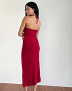 Aurora - Cherry Halterneck Elegant Midi Dress Women