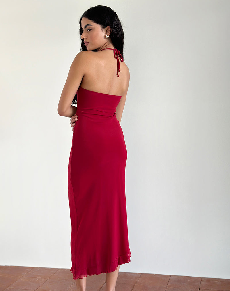 Aurora - Cherry Halterneck Elegant Midi Dress Women