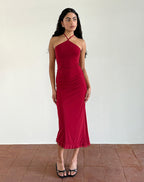 Aurora - Cherry Halterneck Elegant Midi Dress Women