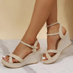 Evie - Womens Open Toe Wedge Ankle Strap Sandals