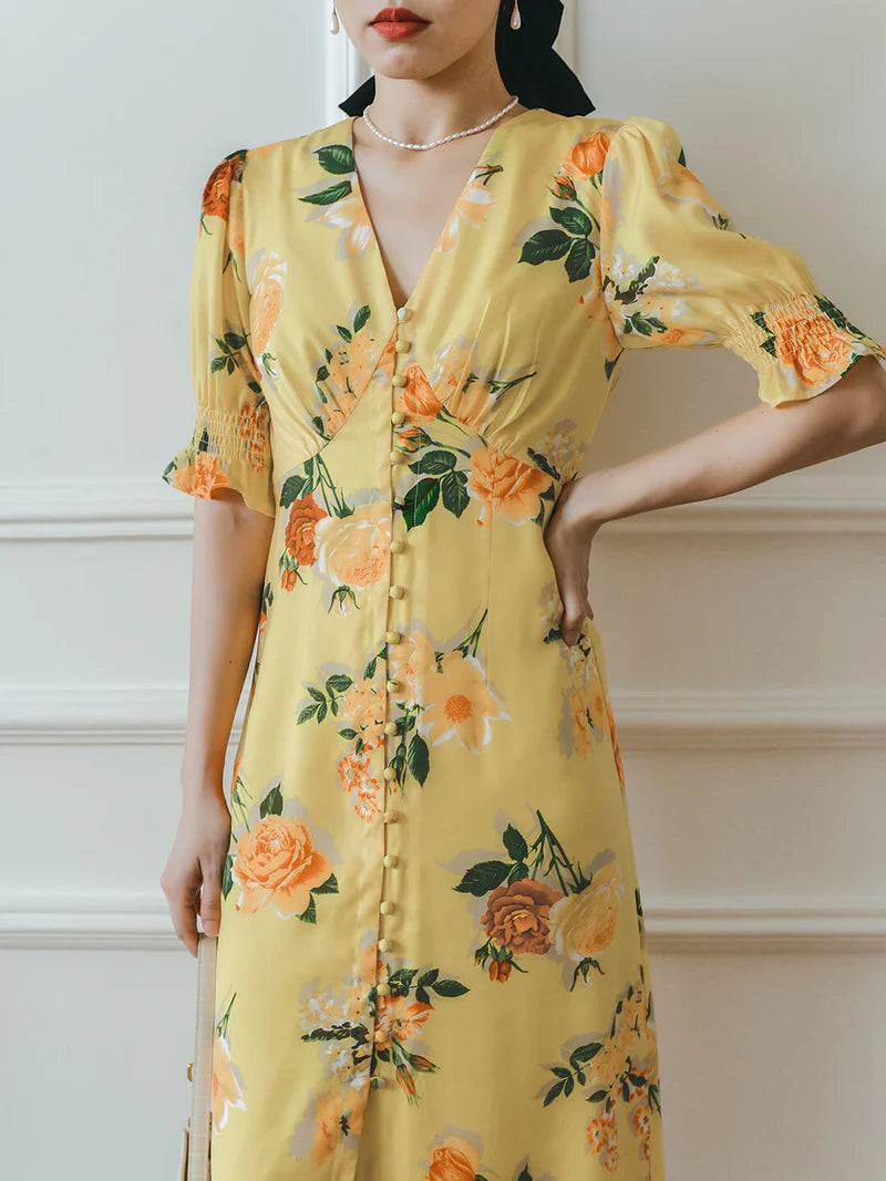 Arielle - Floral Printed Maxi Dress Women Elegant