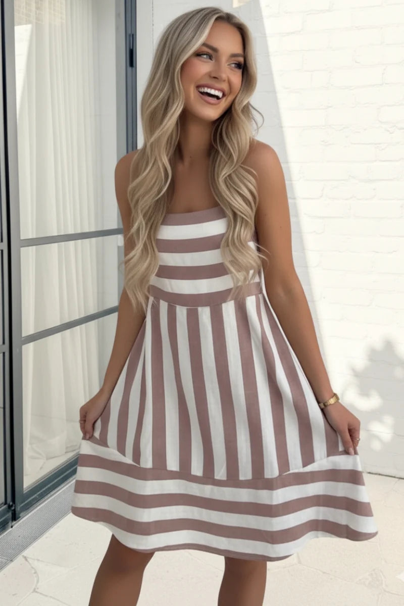 Lucas - Sylvaine Tan Stripe Mini Dress Women