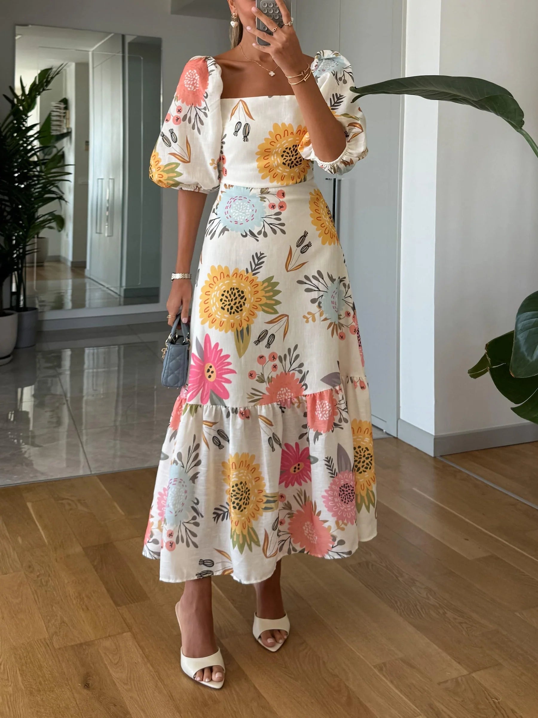Willow - Womens Square Neck Floral Midi Dress