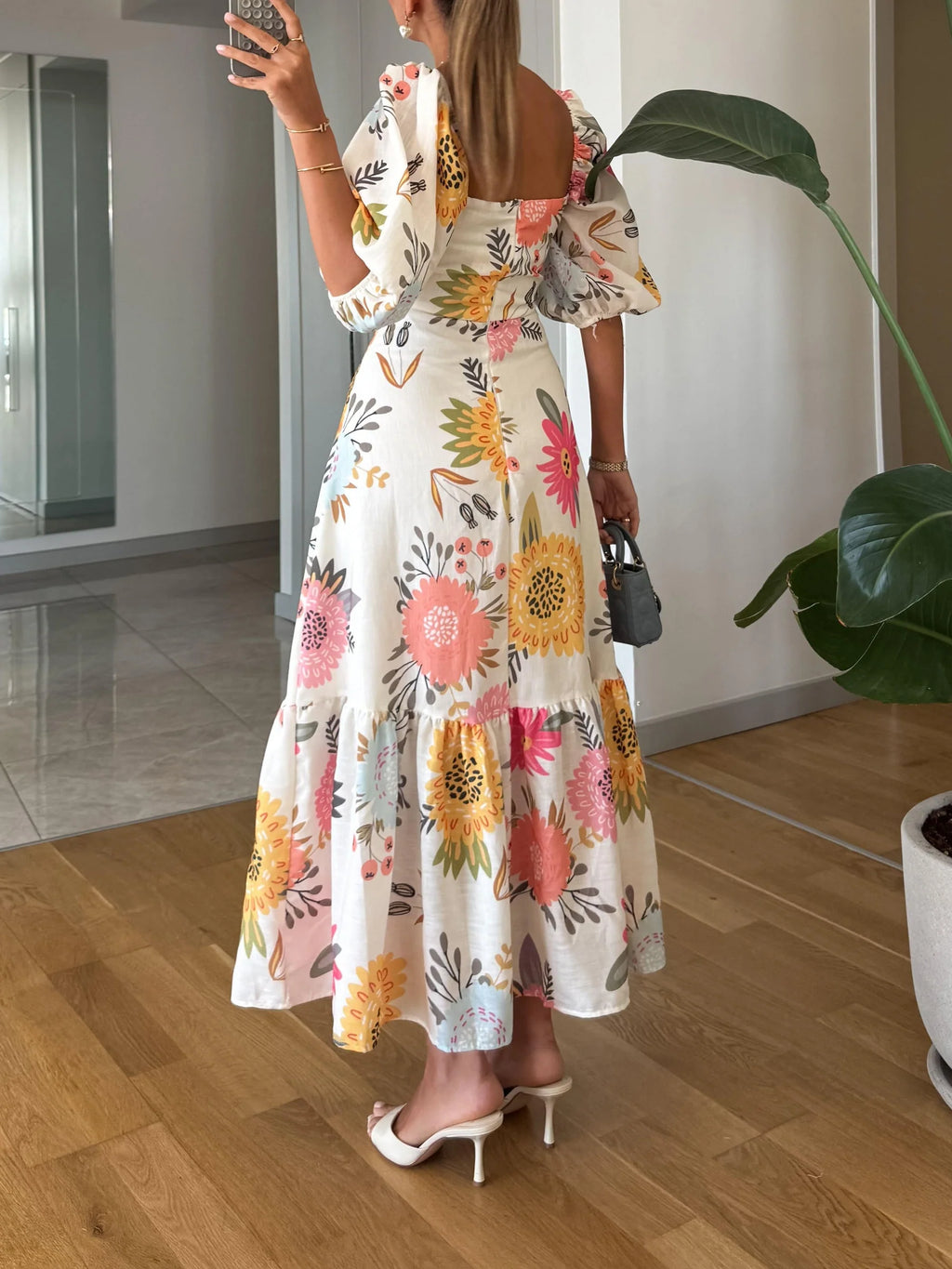 Willow - Womens Square Neck Floral Midi Dress
