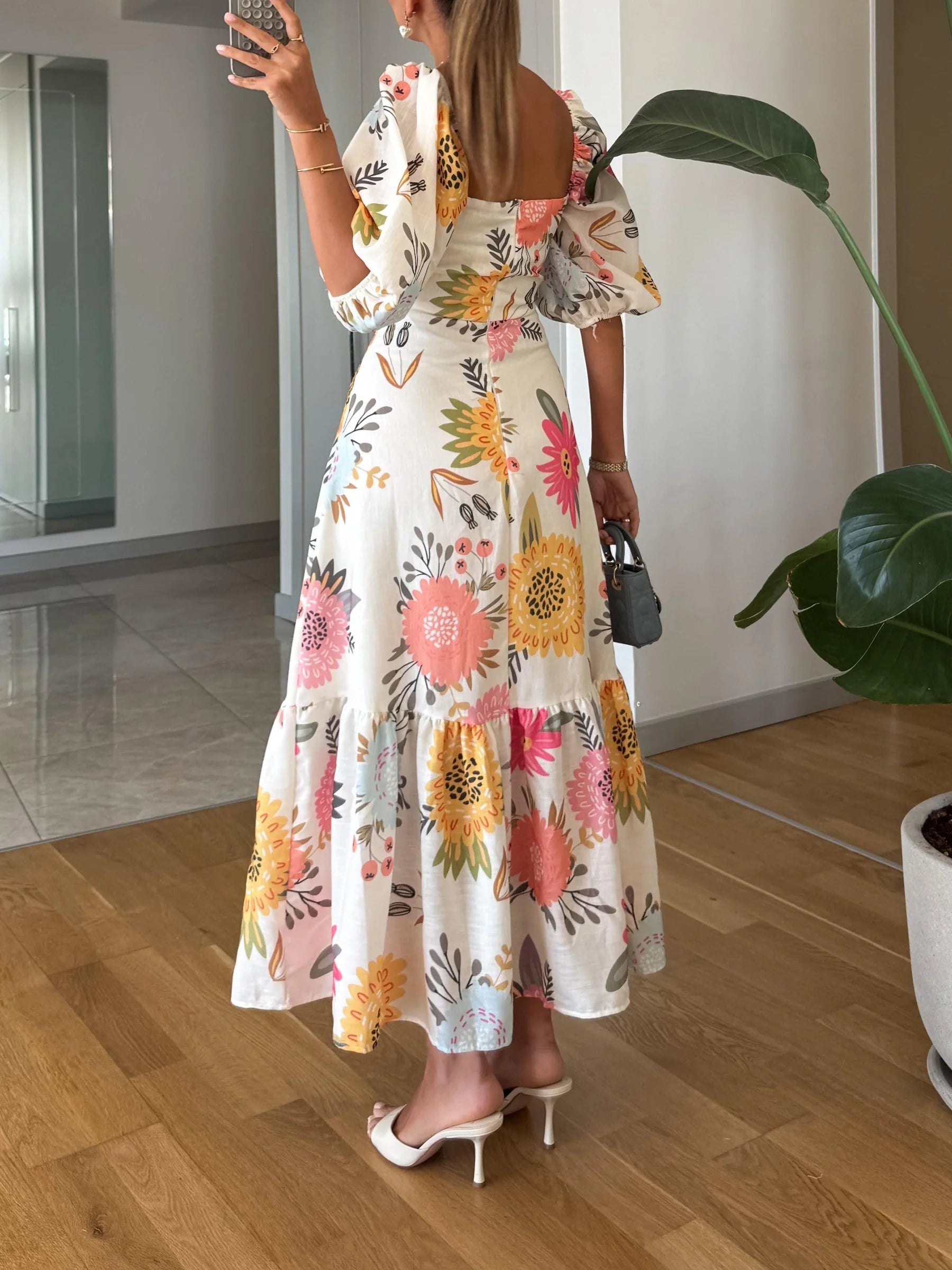 Willow - Womens Square Neck Floral Midi Dress