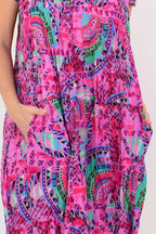 Chloe - Pink Tropical Cap Sleeve Tunic Dress