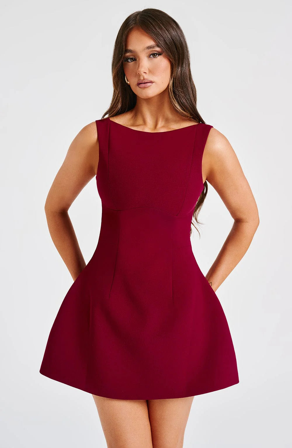 Haylee - Wine Mini Dress Elegant Womens Style