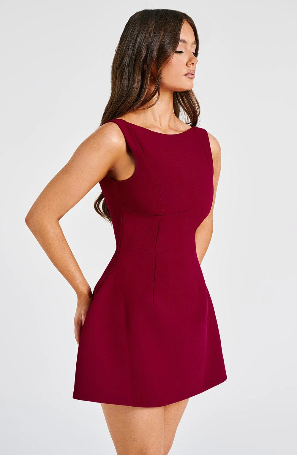 Haylee - Wine Mini Dress Elegant Womens Style