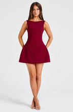 Haylee - Wine Mini Dress Elegant Womens Style