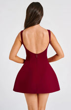 Haylee - Wine Mini Dress Elegant Womens Style