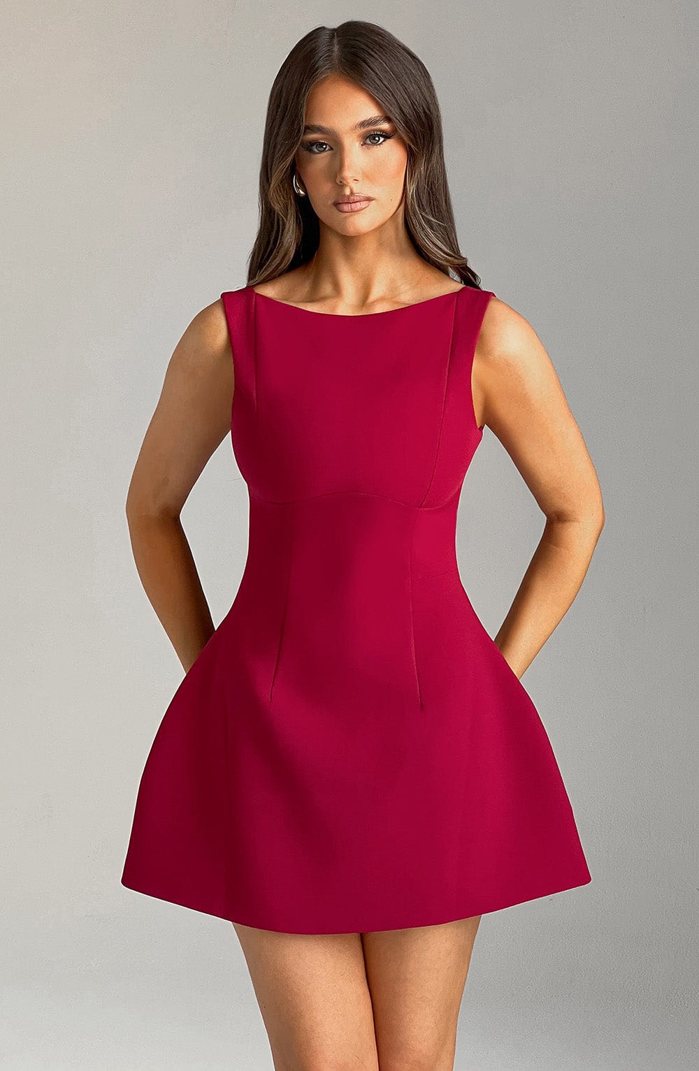 Haylee - Wine Mini Dress Elegant Womens Style