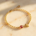 Zara - Custom Birthstone Initial Leaf Charm Bracelet