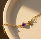 Zara - Custom Birthstone Initial Leaf Charm Bracelet