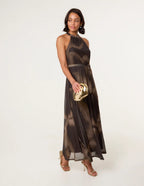 Aria - Printed Mesh Halter Neck Maxi Dress