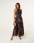 Aria - Printed Mesh Halter Neck Maxi Dress