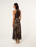 Aria - Printed Mesh Halter Neck Maxi Dress
